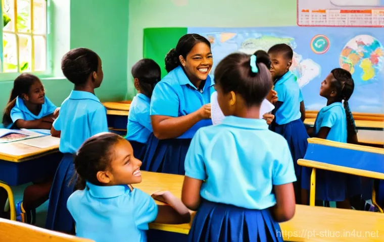 세인트루시아의 교육 시스템 - **A Vibrant and Inclusive Saint Lucian Primary Classroom:**
    A wide shot of a brightly lit, moder...