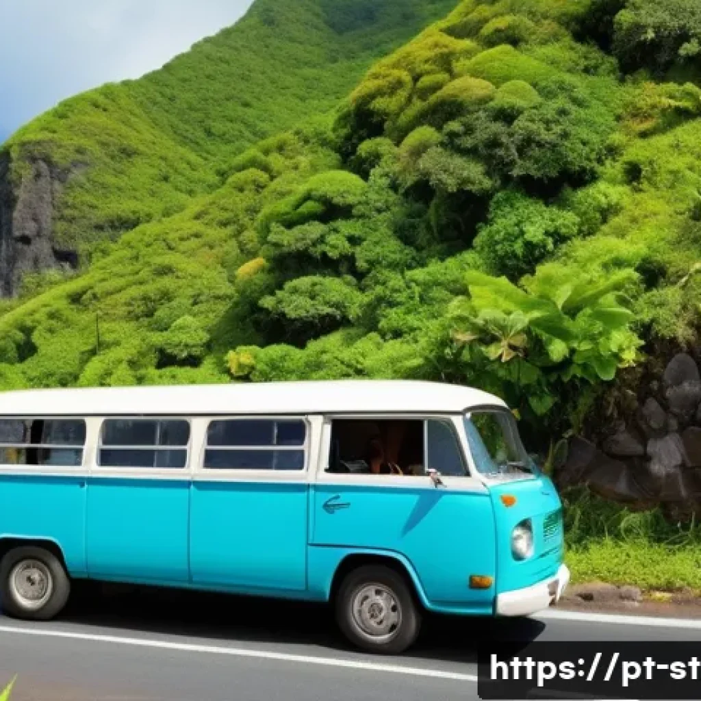 세인트루시아 대중교통 정보 - A vibrant, open-windowed local St. Lucian minibus, painted in bright, cheerful colors, with a distin...