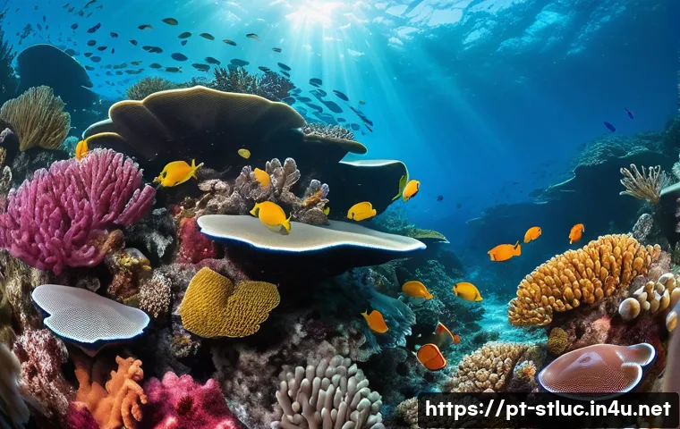 세인트루시아 해양 보호 구역 - A vibrant underwater scene showcasing the colorful coral reefs of Saint Lucia, teeming with diverse ...