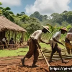 Home 14 세인트루시아 노예제 역사 - A vivid and historically accurate scene of enslaved African workers laboring on a Caribbean sugar pl...